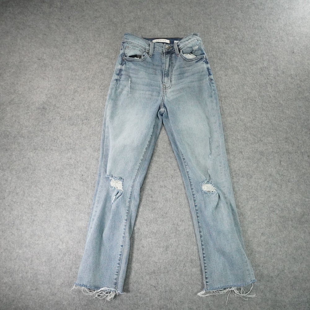 Eunina Jeans Womens‎ 1 25 Blue Distressed Ultra High Rise Straight Crop Raw Hem